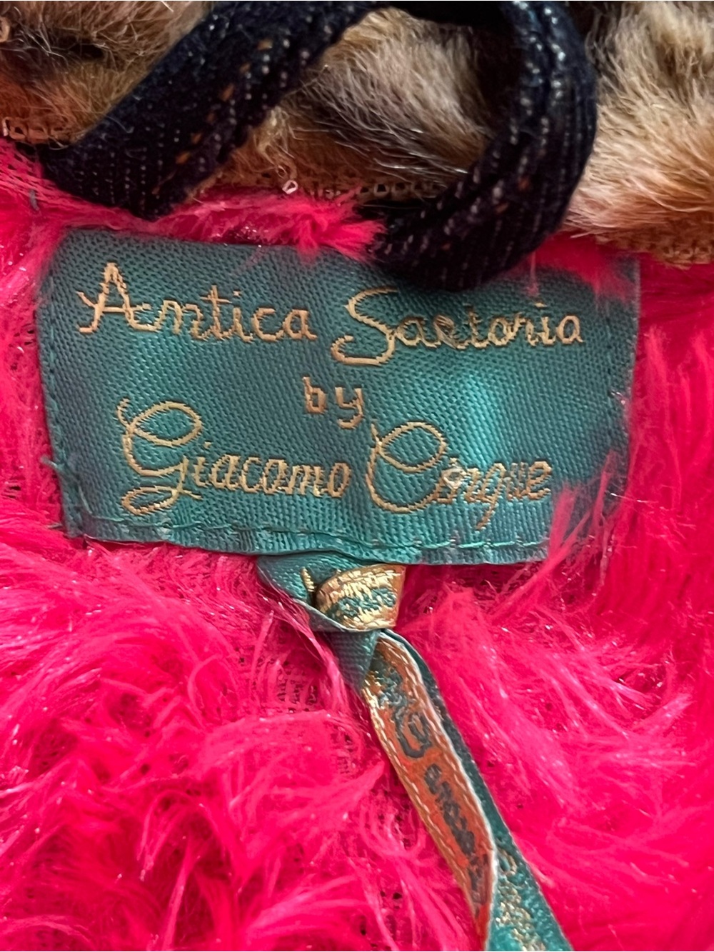 Antica Santoria Embroidered Denim Jacket with Fuschia and Leopard Trim - Picture 4 of 15